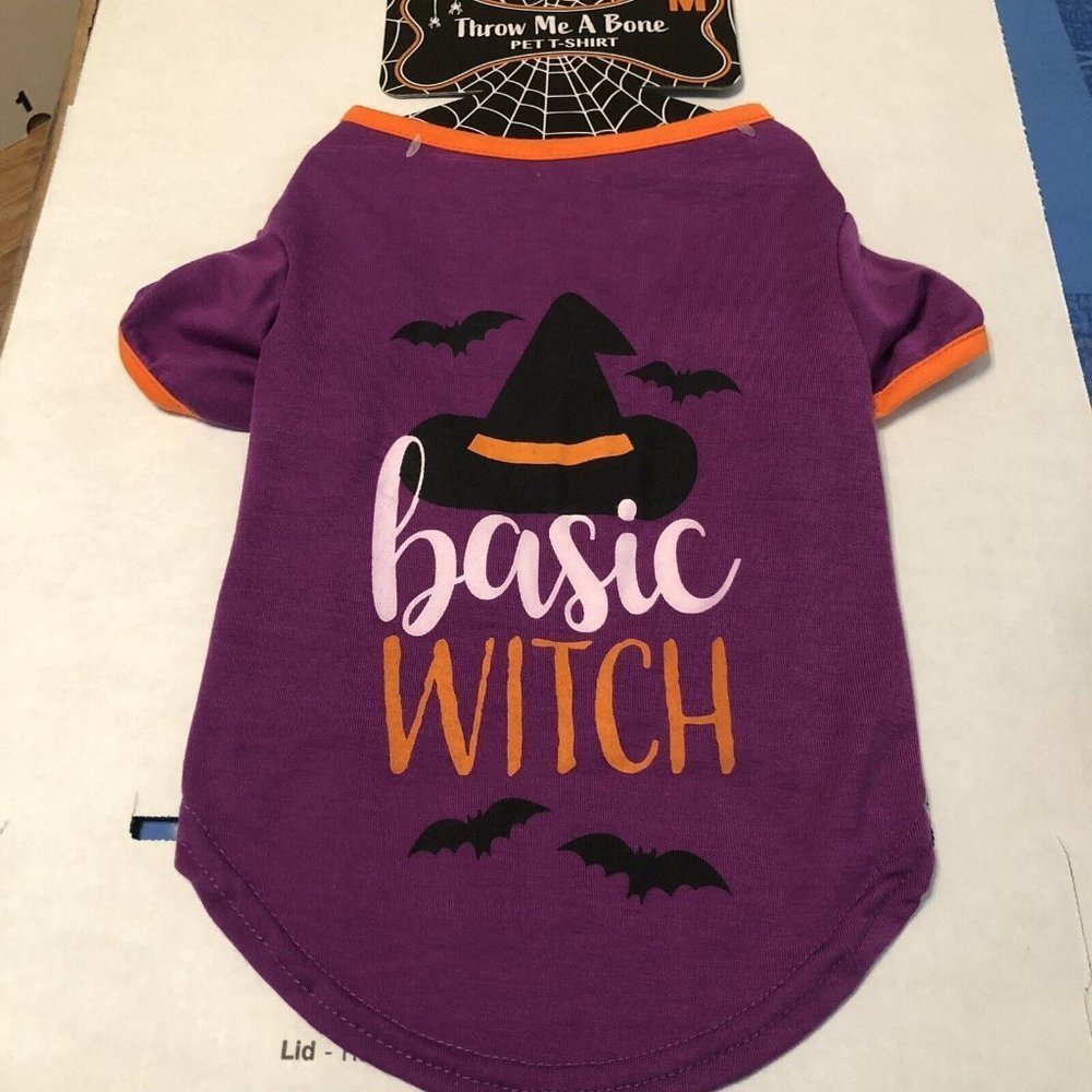 throw me a bone pet t-shirt purple shirt with orange size Meduim “basic witch"